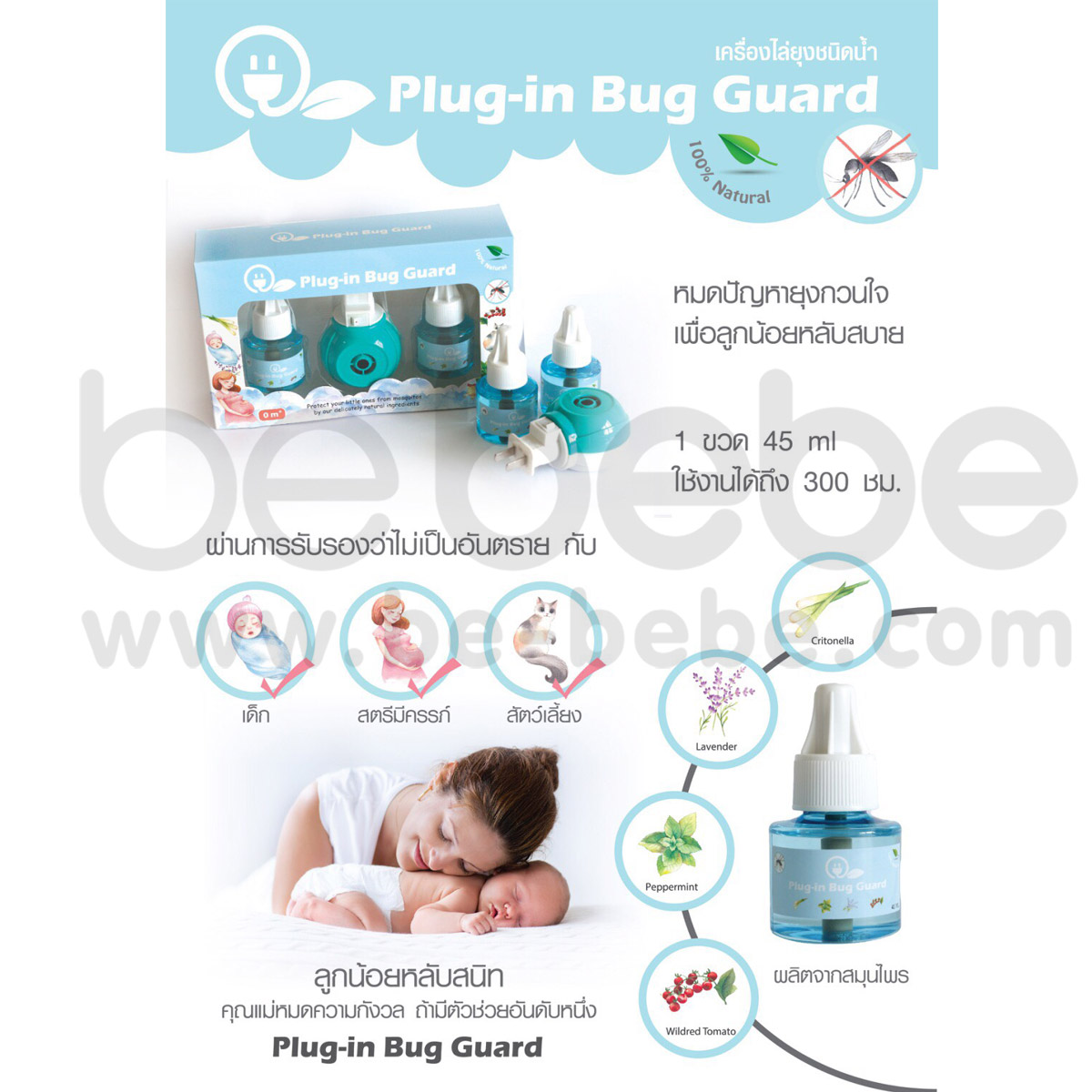 Plug-in Bug Guard ผลิตภัณฑ์ไล่ยุงชนิดน้ำจากธรรมชาติ 100 %