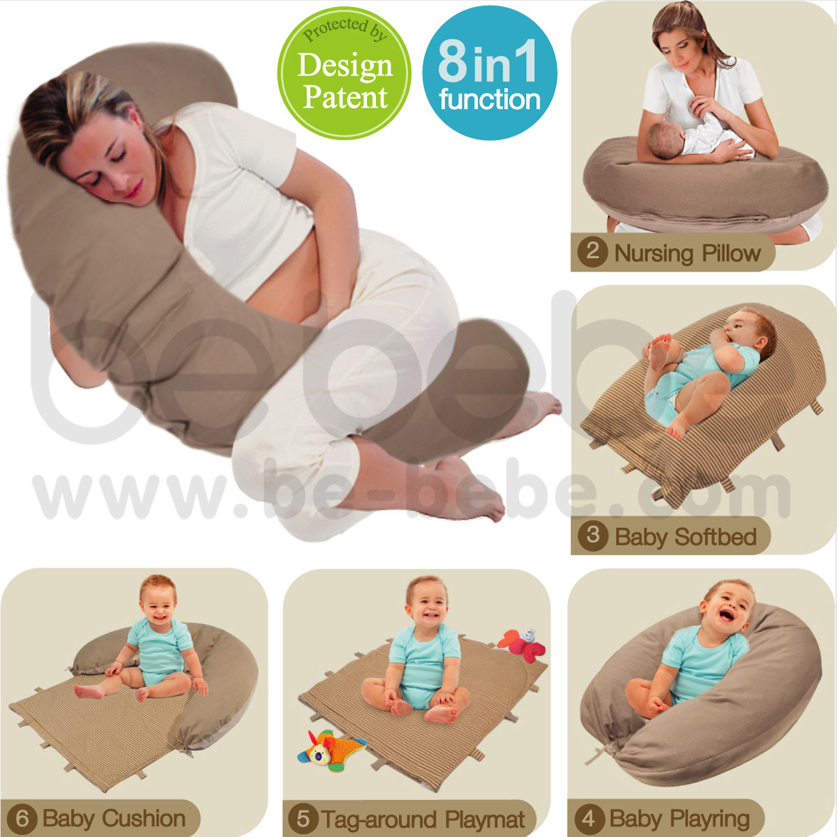 be bebe : 8 in 1 Maternity Pillow Plus (Polyester)/Brown