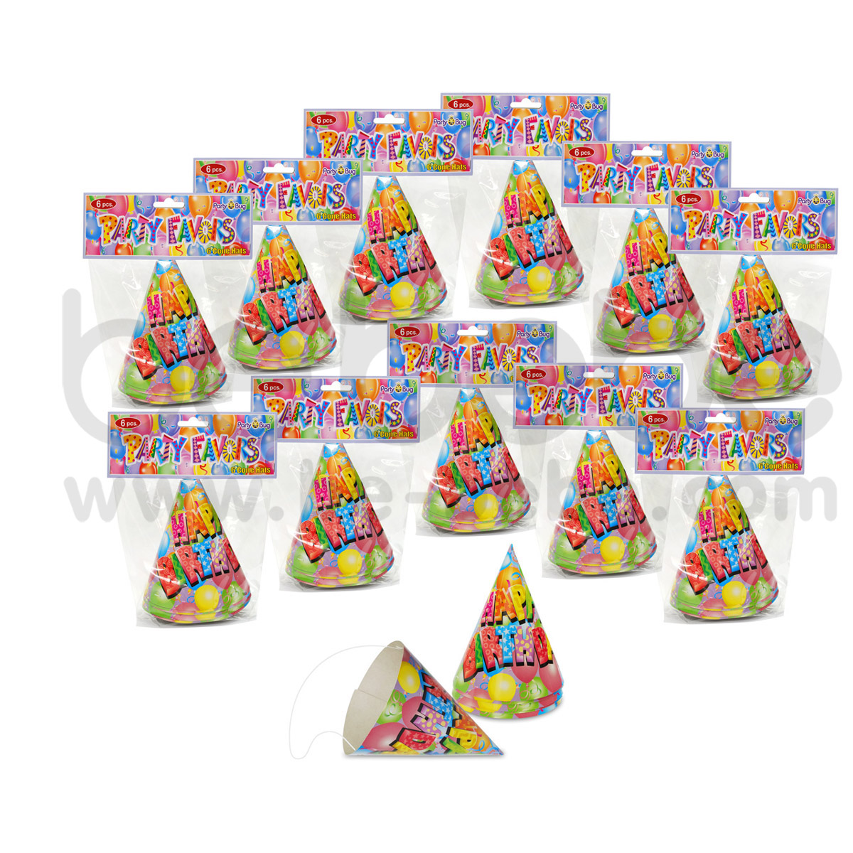 PARTY BUG : Cone hat 6 inch., 12 Packs