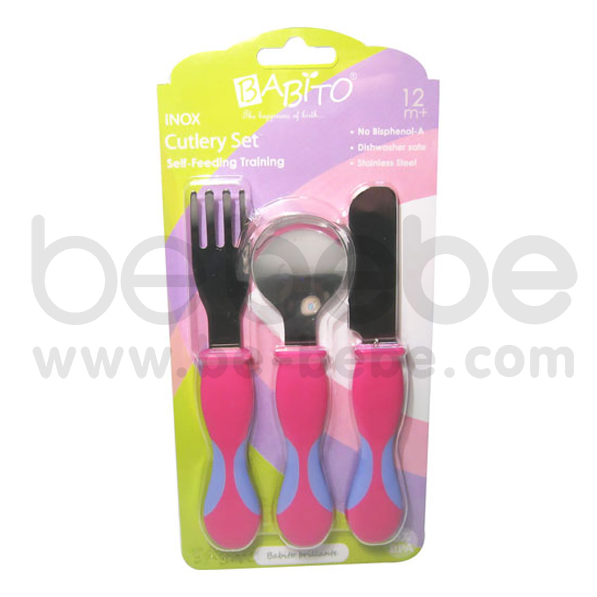 BABITO : INOX Self-Feeding Training Cutlery Set / Pink