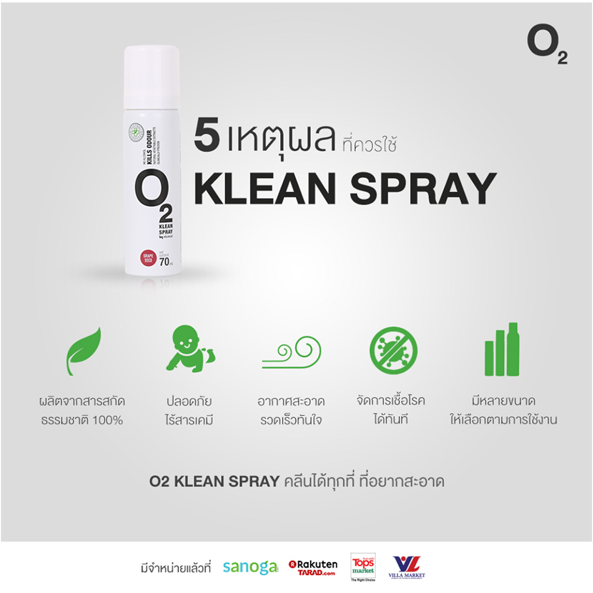 O2 Klean Spray กลิ่น Grape Seed 200ml
